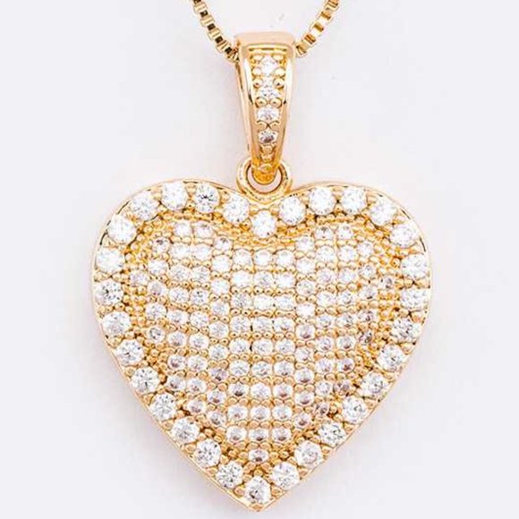Large GOLD CZ Heart Pendant Necklace - Picture 3 of 6